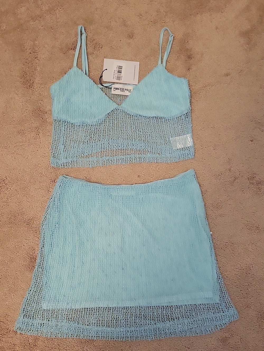 Princess Polly Pastel Blue Knit Mesh Mini Skirt